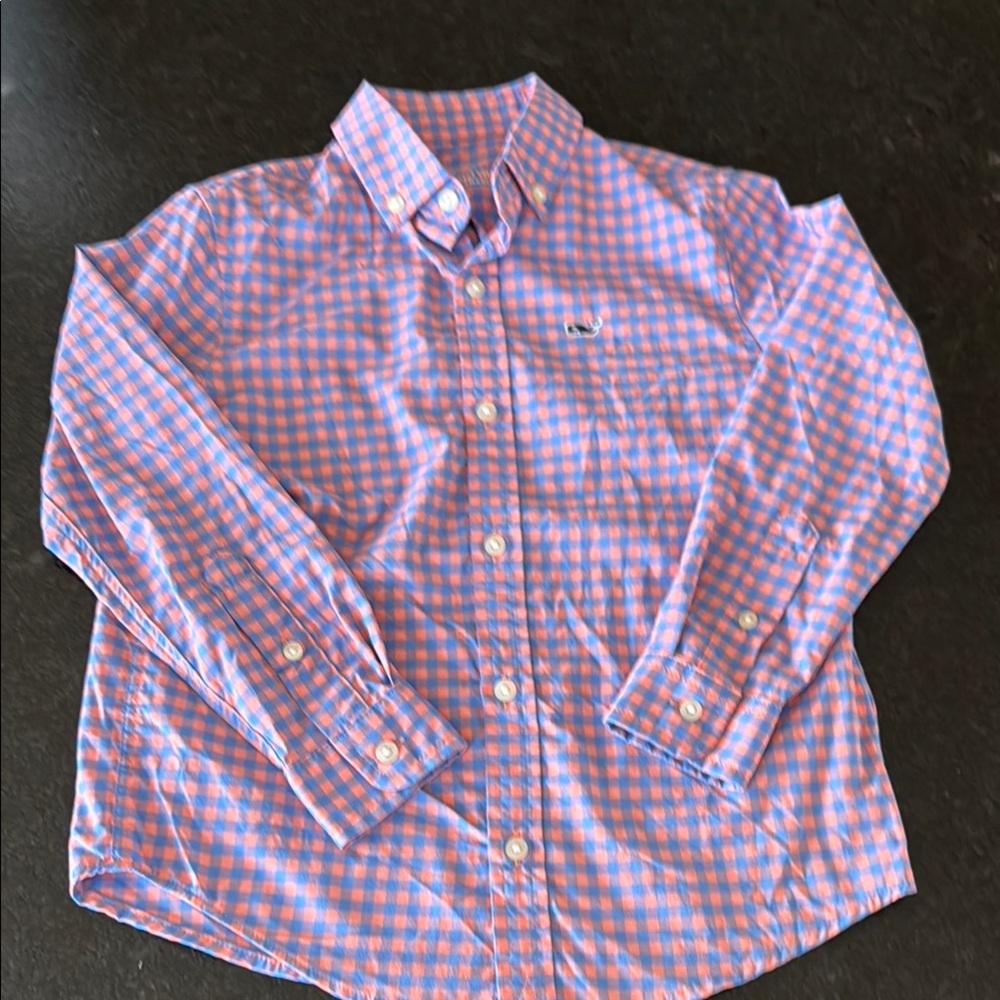 Vineyard Vines Kids Pink and Blue Checkered Performance shirt